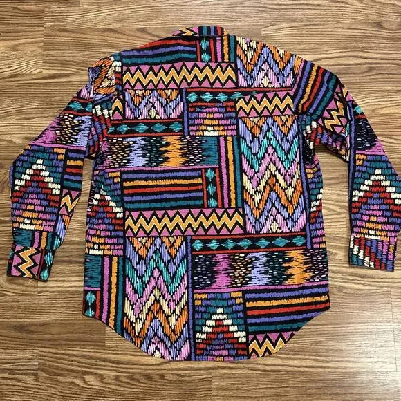 Wrangler Frontier Series Mens L Long Sleeve Button Down Aztec Western Cowboy - Picture 9 of 9